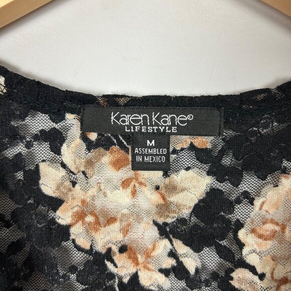 Y2K Karen Kane Mesh Lace Floral Top Stretch Sheer Romantic Size Medium Women's - Picture 4 of 4